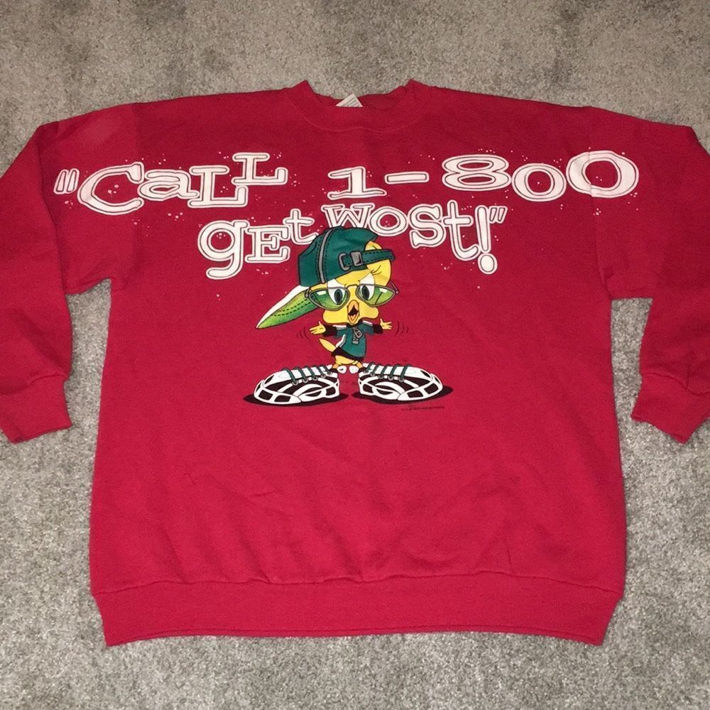 Vintage 1997 Tweetie Bird 1-800 Get Wost hip hop urban red holiday sweatshirt L